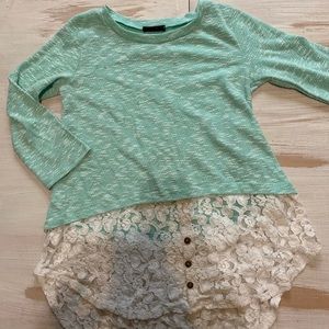 Mint Long Sleeve Lace Tee